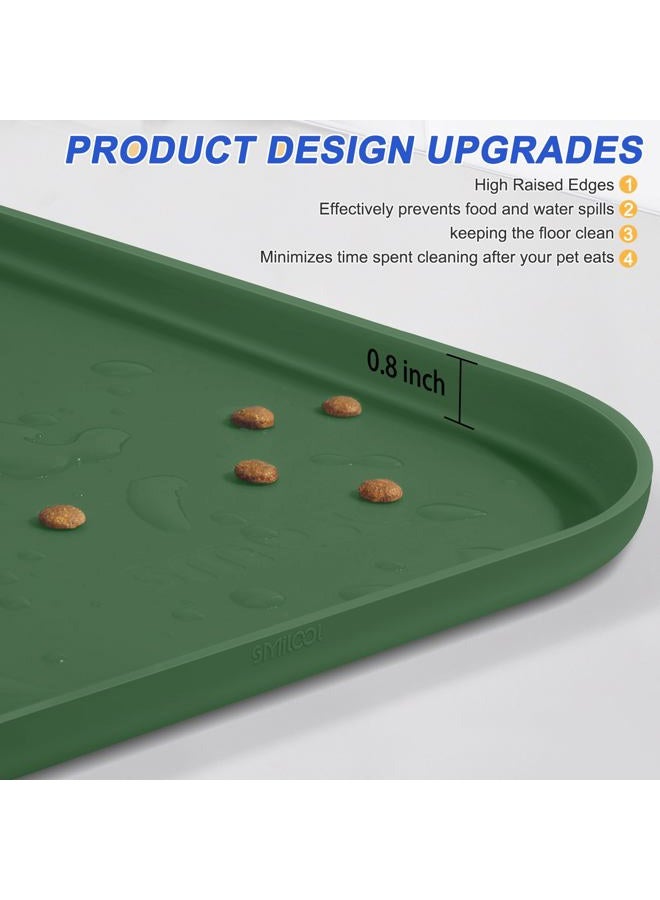 SMILOOL Silicone Pet Feeding Mat with Raised Edge, Dog Cat Bowl Mats for Food and Water, Pet Placemat for Floors Waterproof, 22” x 14” x 0.8” Dark Olive - Image 4