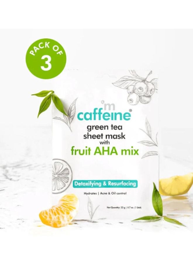 MCaffeine - Fruit AHA Mix Green Tea Sheet Mask for Acne & Oil Control - Pack of 3 - Image 1