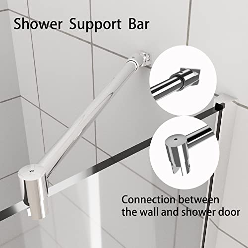 HTLOTUS Shower Door Support Bar - 14.2'' Telescopic Arm for 5/16'' to 1/2'' Thick Glass, Fixed Frameless Shower Glass Panel, Polished Silver - Image 5
