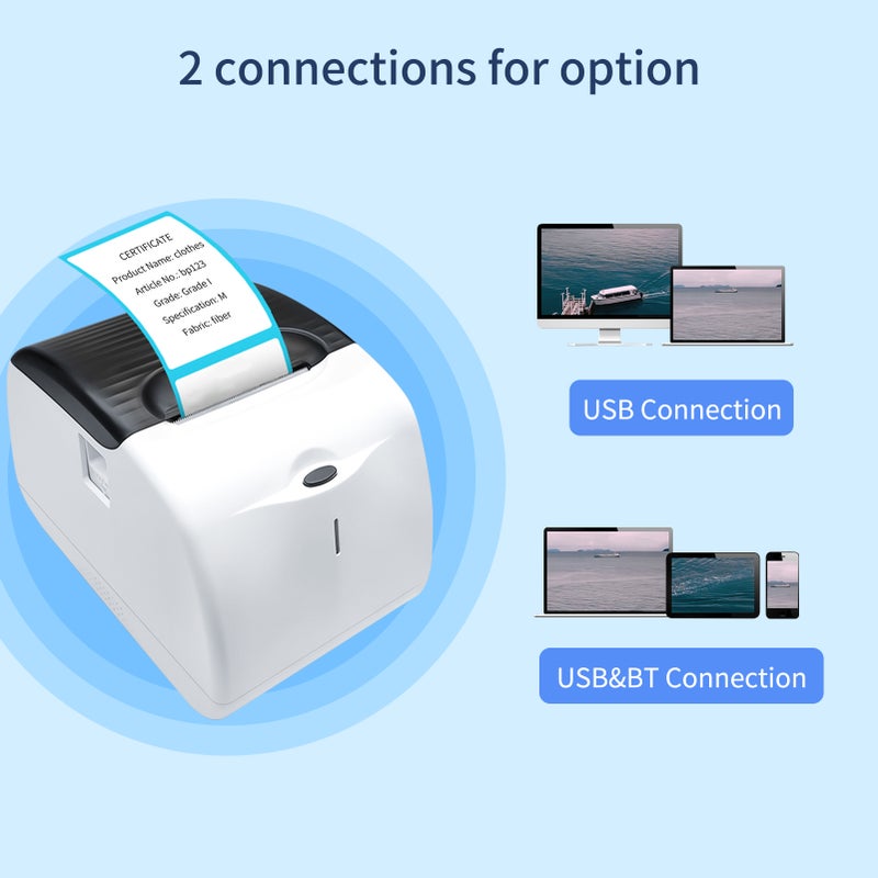 58mm Thermal Label Printer USB Receipt Printing Stickers Maker Compatible with Android & IOS & Windows for Shipping Postage Express Barcodes Mailing Labels Supermarket Store Home Business - Image 3
