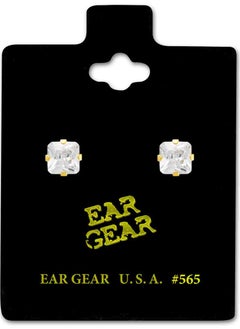 EAR GEAR 24K Gold Plated Earring 5*5mm Cubic Zirconia Stone Made in USA  - Image 1