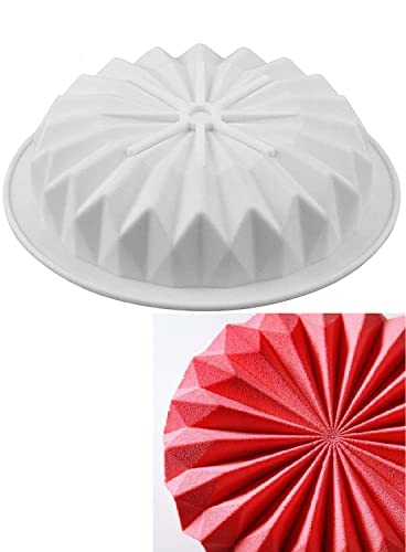 MoldBerry 3D Entremet Silicone Mould Geometric Origami Round Shape Cake Mould for Baking Cakes Brownie Mousse Chocolate Cheesecake Size 19 19 37 Cm Pack of 1 White Color - Image 1