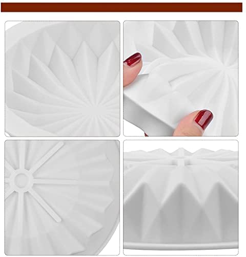 MoldBerry 3D Entremet Silicone Mould Geometric Origami Round Shape Cake Mould for Baking Cakes Brownie Mousse Chocolate Cheesecake Size 19 19 37 Cm Pack of 1 White Color - Image 5