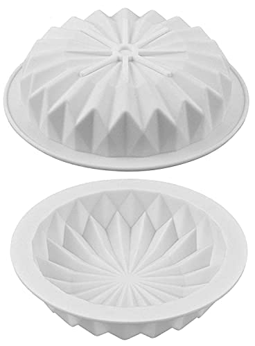 MoldBerry 3D Entremet Silicone Mould Geometric Origami Round Shape Cake Mould for Baking Cakes Brownie Mousse Chocolate Cheesecake Size 19 19 37 Cm Pack of 1 White Color - Image 2