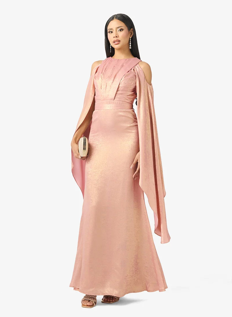 metallic cold-shoulder dress