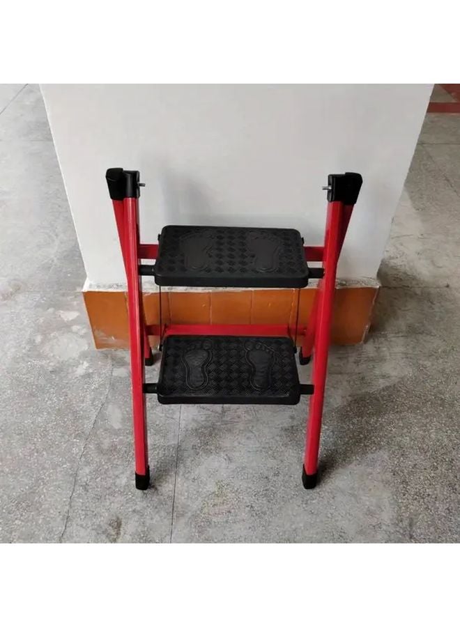 Red Two Step Folding Ladder With Wide Platform Metal Indoor Use Flower Arrangements - Image 4