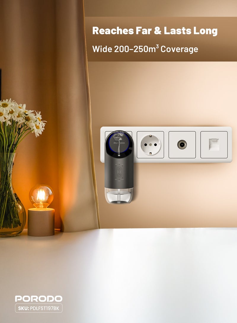 porodo Lifestyle Wall Plug-In Essential Oil Diffuser 120mL / Waterless Diffusion / Adjustable Mist Timer / Air Diffuser / Refill Indicator Light - Black  - Image 3