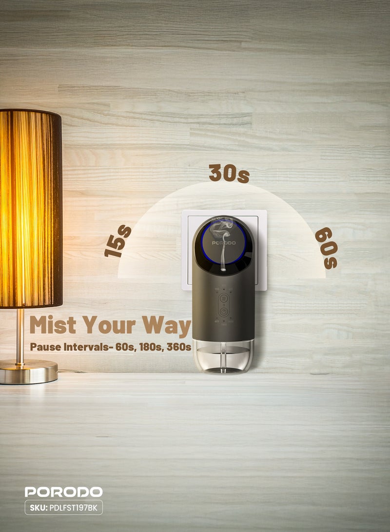 porodo Lifestyle Wall Plug-In Essential Oil Diffuser 120mL / Waterless Diffusion / Adjustable Mist Timer / Air Diffuser / Refill Indicator Light - Black  - Image 4