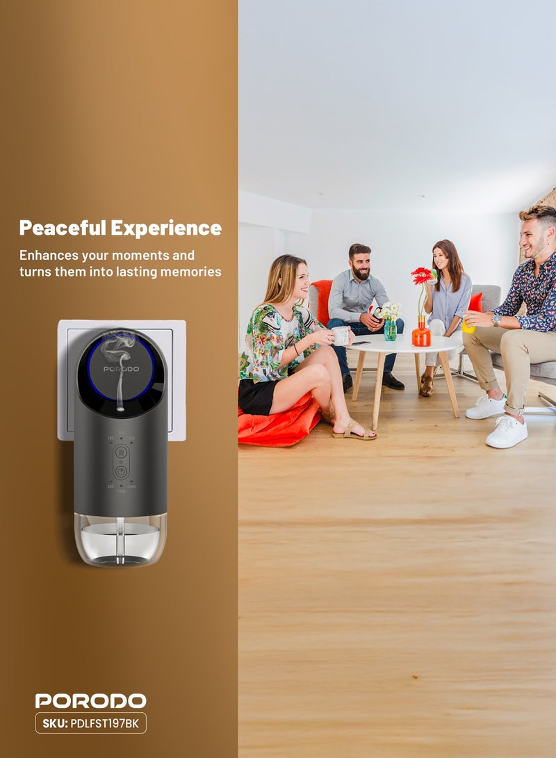 porodo Lifestyle Wall Plug-In Essential Oil Diffuser 120mL / Waterless Diffusion / Adjustable Mist Timer / Air Diffuser / Refill Indicator Light - Black  - Image 2
