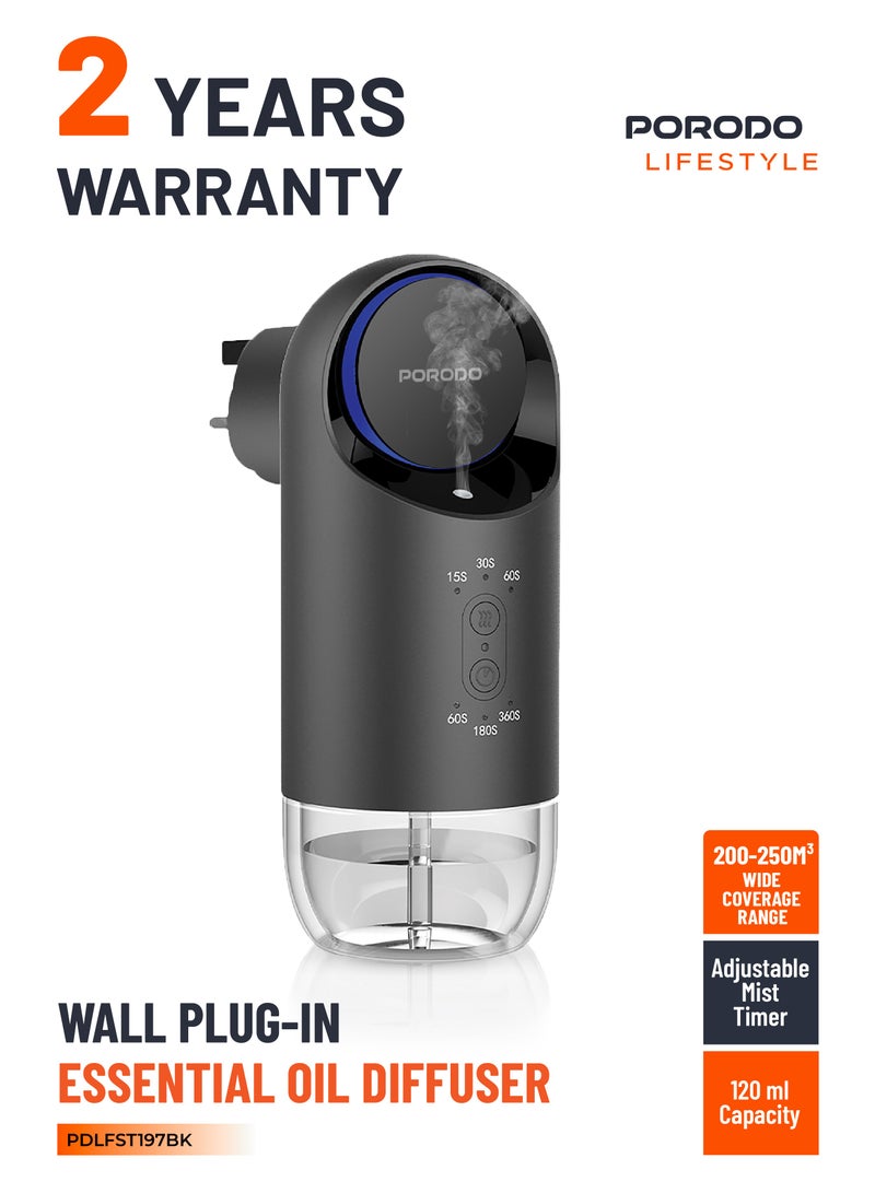 بورودو موزع الزيوت العطرية ، 120 مل، بدون ماء، مؤقت ضباب قابل للتعديل، موزع هواء للمنزل والمكتب وغرفة النوم - أسود - Image 1