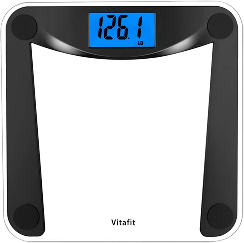 Vitafit Digital Bathroom Weight Scale for Body Weight, High Accuracy Assured by Weighing Professional Since 2001,Extra Large Blue Backlit LCD and Step-On, 400lb/182kg, Superb Black - Image 1