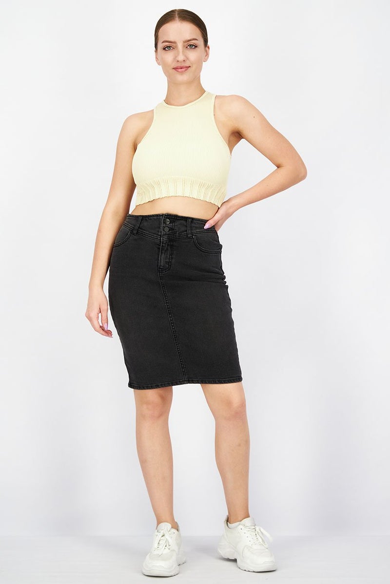 GUESS Women Solid Denim Mini Skirt, Black - Image 4