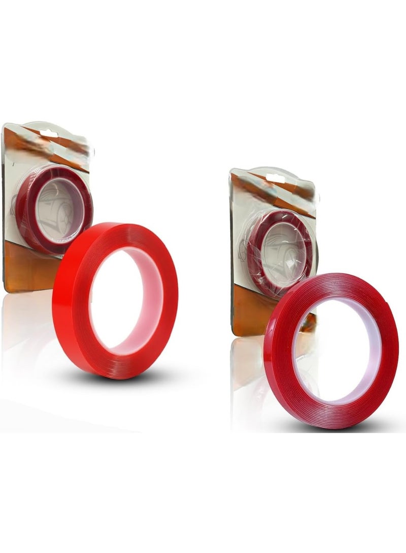 Double Sided Tape, Red Adhesive, 10mm Width, 5M Length, HB01M Model, Strong Mounting Tape - Image 1