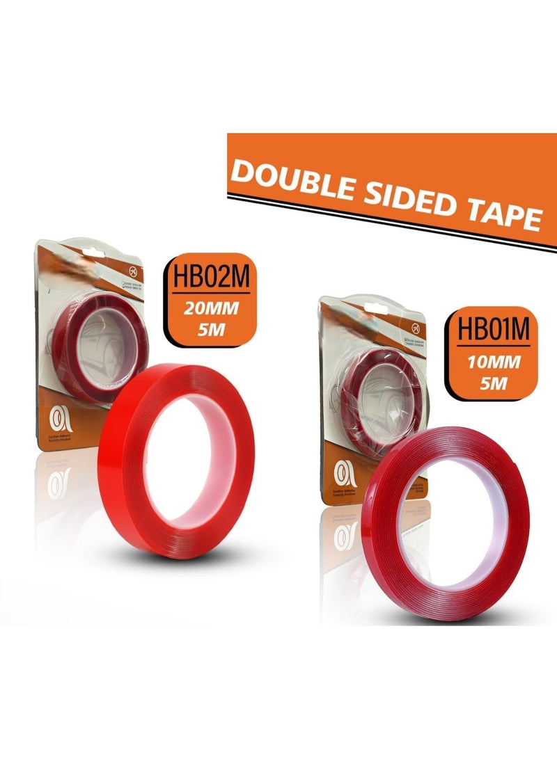 Double Sided Tape, Red Adhesive, 10mm Width, 5M Length, HB01M Model, Strong Mounting Tape - Image 2
