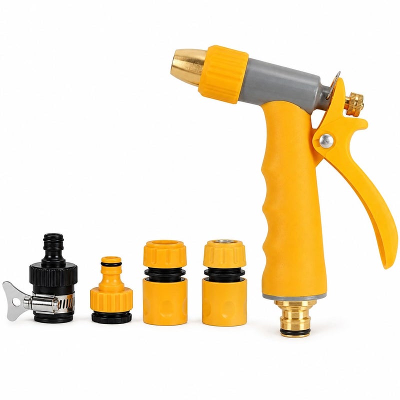 Hose Sprinkler Kit, Adjustable Water Spray Gun with Quick Connections and Faucet Connector, for Car Washing and Garden Irrigation, Yellow - Image 1