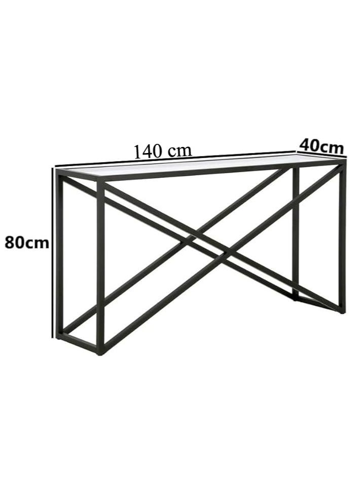 YINZUO Modern Glass Console Table with Metal Frame, Black or Gold Finish, Available in Two Sizes – Clear Tempered Glass Top for Living Room, Entryway, Hallway, or Office Décor  - Image 3
