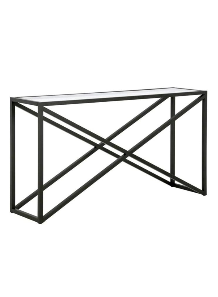 YINZUO Modern Glass Console Table with Metal Frame, Black or Gold Finish, Available in Two Sizes – Clear Tempered Glass Top for Living Room, Entryway, Hallway, or Office Décor  - Image 1