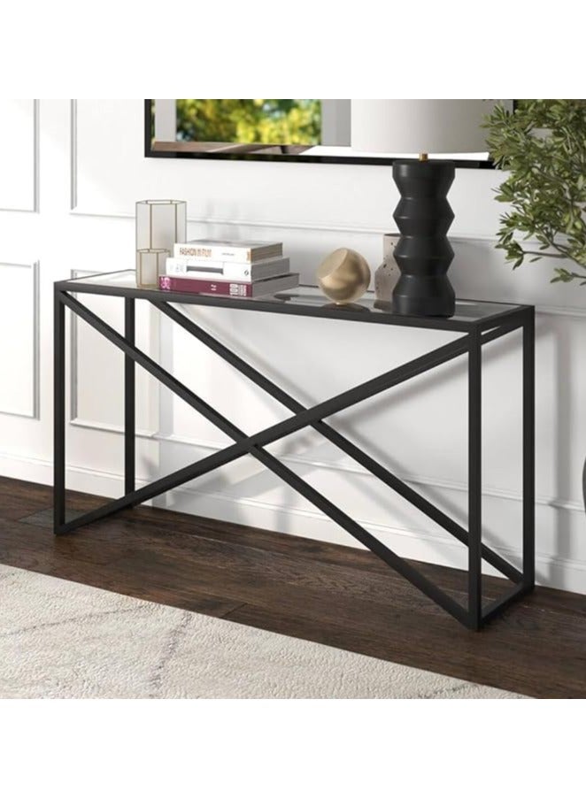 YINZUO Modern Glass Console Table with Metal Frame, Black or Gold Finish, Available in Two Sizes – Clear Tempered Glass Top for Living Room, Entryway, Hallway, or Office Décor  - Image 2