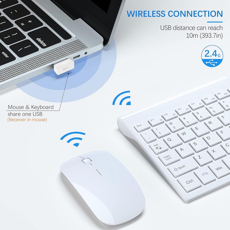 TopMate Wireless Keyboard and Mouse Ultra Slim Combo, 2.4G Silent Compact USB 2400DPI Mouse and Scissor Switch Keyboard Set with Cover, Batteries Included, for PC/Laptop/Windows/Mac - White - Image 3
