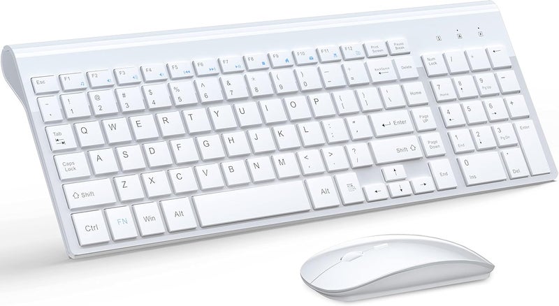 TopMate Wireless Keyboard and Mouse Ultra Slim Combo, 2.4G Silent Compact USB 2400DPI Mouse and Scissor Switch Keyboard Set with Cover, Batteries Included, for PC/Laptop/Windows/Mac - White - Image 1
