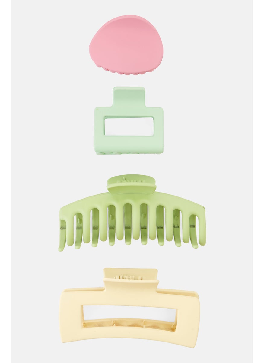 Orly Fashion Accessories 4 Pieces Hair Claw Clips, Pink/Light Green Combo  - Image 2