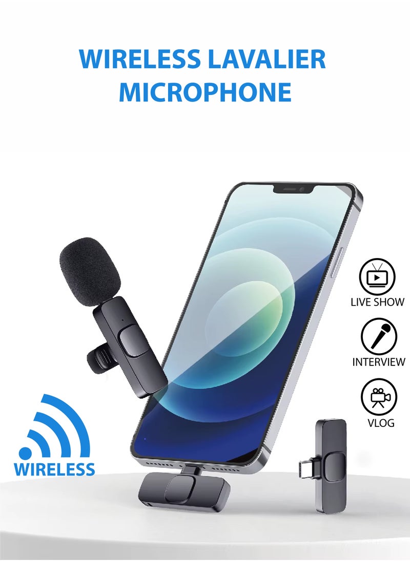Generic - Wireless Lavalier Microphone for iPhone USB-C Interface, Professional Noise-Cancelling Mini Condenser Lapel Mic for Vlogging Video Recording Interviews and Audio Capture Plug-and-Play with Auto Sync and Noise with Microphone Receiver Charging Cable and User Manual – Compact and Lightweight - Image 1