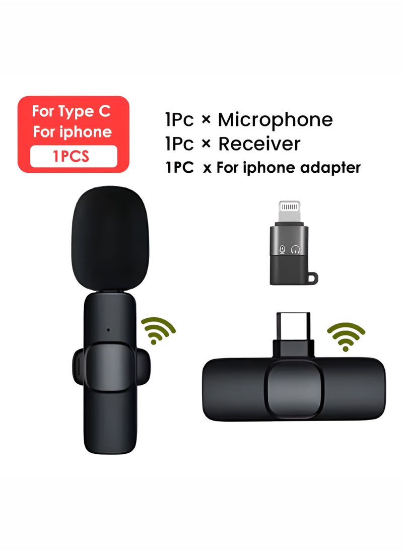 Generic - Wireless Lavalier Microphone for iPhone USB-C Interface, Professional Noise-Cancelling Mini Condenser Lapel Mic for Vlogging Video Recording Interviews and Audio Capture Plug-and-Play with Auto Sync and Noise with Microphone Receiver Charging Cable and User Manual – Compact and Lightweight - Image 1