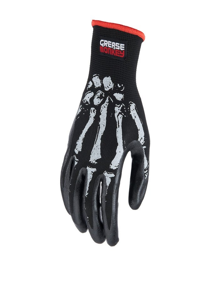 Grease Monkey Bone Series Foam Nitrile Mechanic Gloves with Grip, Work Gloves and All Purpose Gloves, Bones, Large Black - Image 2
