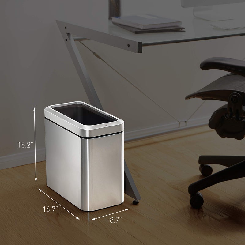 simplehuman 25 Liter / 6.6 Gallon Slim Open Top Small Trash Can, Commercial Grade Heavy Gauge Office Trash Can, White Stainless Steel - Image 4