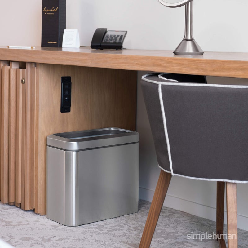 simplehuman 25 Liter / 6.6 Gallon Slim Open Top Small Trash Can, Commercial Grade Heavy Gauge Office Trash Can, White Stainless Steel - Image 3