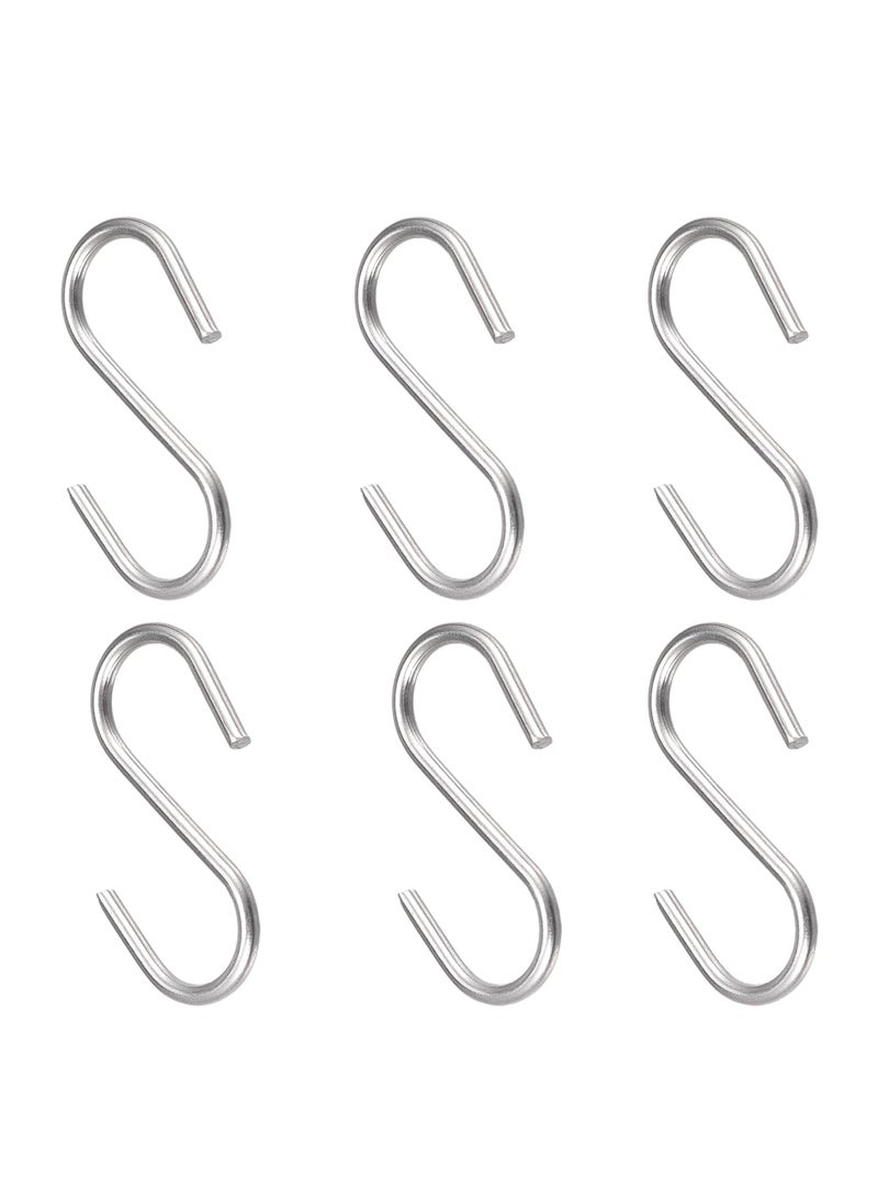 OYRIS OYRIS S Hooks Pack of 6 Heavy Duty 4mm Thick Silver S Shaped Hanging Hangers for Kitchen Bathroom Bedroom Office Plants8 CM Long Stainless Steel  - Image 1