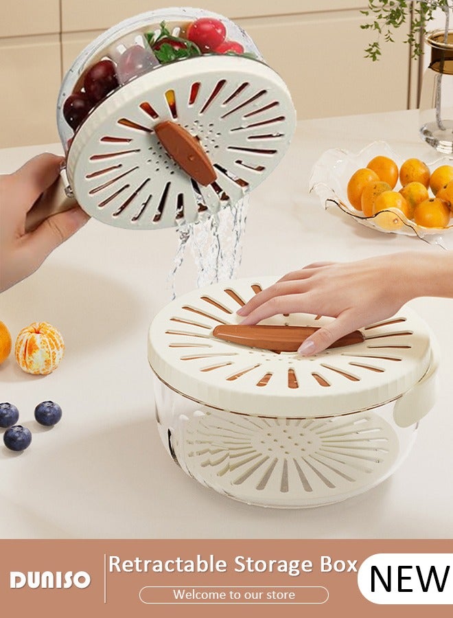 DUNISO Multifunctional Drain Basket, Drainage Basket Funnel Strainer, Household Kitchen Strainer Bowl with Lid,Transparent Drain Basket with Folding Handle for Salad Mixing, Fruit Washing, Vegetable Draining, and Food Storage  - Image 1