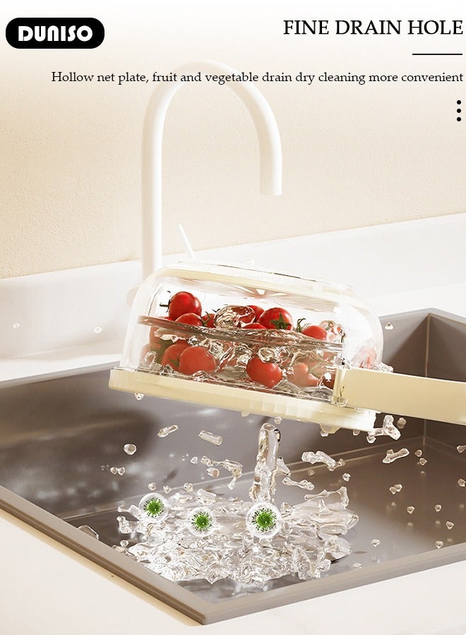 DUNISO Multifunctional Drain Basket, Drainage Basket Funnel Strainer, Household Kitchen Strainer Bowl with Lid,Transparent Drain Basket with Folding Handle for Salad Mixing, Fruit Washing, Vegetable Draining, and Food Storage  - Image 5