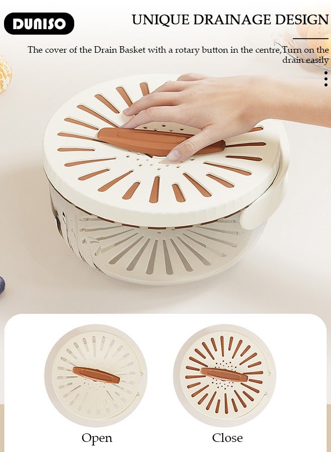 DUNISO Multifunctional Drain Basket, Drainage Basket Funnel Strainer, Household Kitchen Strainer Bowl with Lid,Transparent Drain Basket with Folding Handle for Salad Mixing, Fruit Washing, Vegetable Draining, and Food Storage  - Image 2