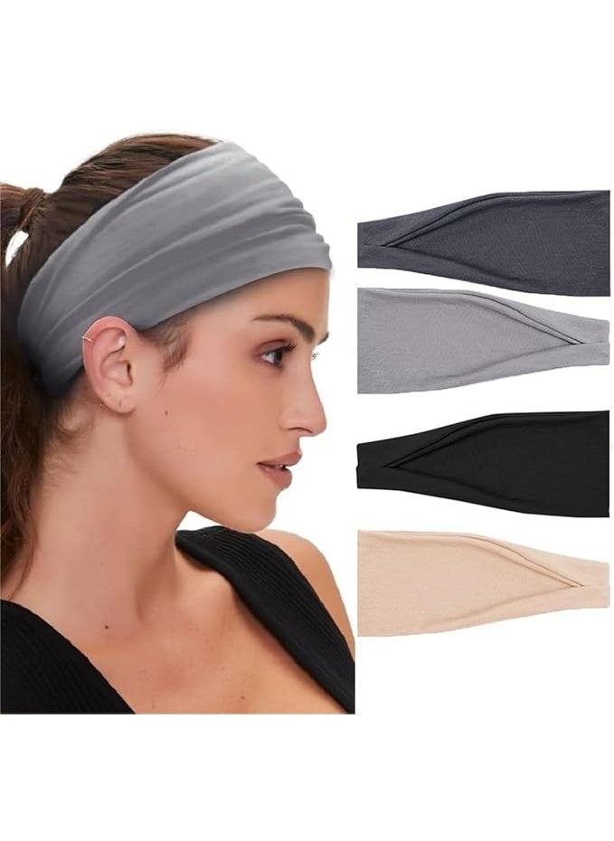 Generic Wide Headbands for Women Men, 2 pack Gray Fashion Headbands for Women's Hair, Soft Fabric Stretchy Hair Bands for Makeup, Yoga, Running, Sports  - Image 3