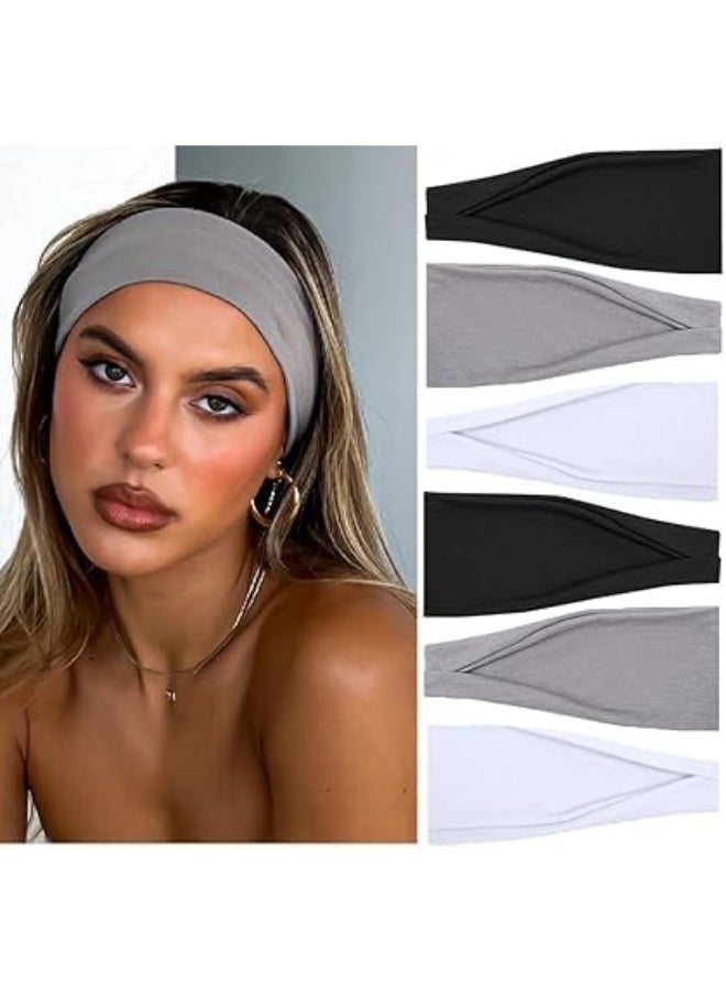 Generic Wide Headbands for Women Men, 2 pack Gray Fashion Headbands for Women's Hair, Soft Fabric Stretchy Hair Bands for Makeup, Yoga, Running, Sports  - Image 2