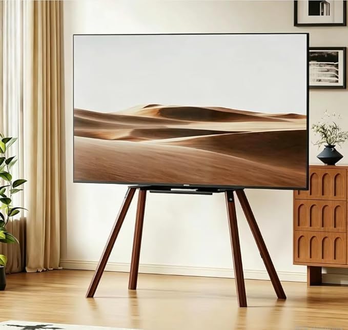 تدوو حامل تلفزيون متحرك بعجلات، طاولة تلفزيون، حامل أرضي للتلفزيون المحمول، مناسب لأجهزة تلفزيون LED المسطحة/المنحنية من 26 إلى 75 بوصة، عربة دوارة بعجلات (أسود) (32-70) - Image 1