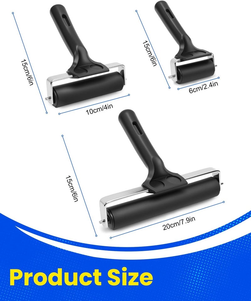 UCEC Brayer Rollers for Crafting – Durable Rubber Ink Roller, Brayer Roller for Printmaking, Paint, Great for Diamond Painting, Gelli Arts Gel Printing Plate – 3 Pack (2.4’’, 4’’, 7.9'') - Image 2