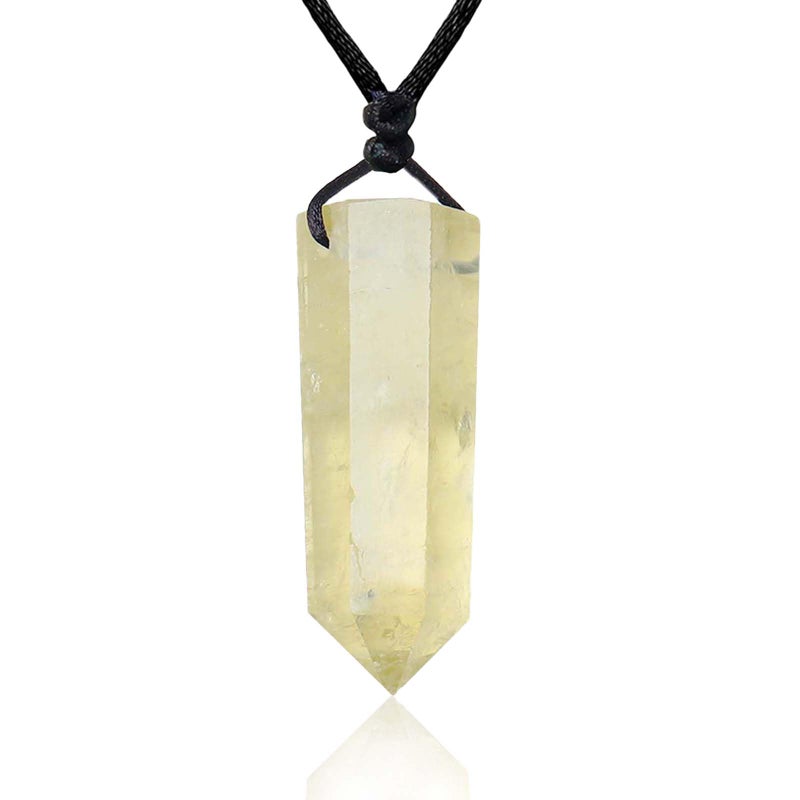 Runyangshi Natural Citrine Healing Crystal Pendants Single Pointed Crystal Necklace for Men Women Adjustable Rope Necklace Natural Gemstone Jewelry Reiki Energy Valentines Day Gift