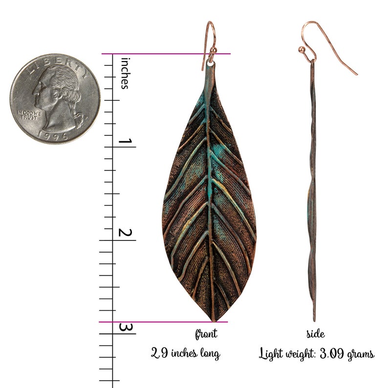 SPUNKYsoul leaf earrings women gold feather dangling southwestern leave earring paisley copper earthy soul boho style earth handmade unique artistic vintage jewelry dangle bronze rose antique trendy earings hanging silver nature bohemian circle artisanal artsy - Image 3