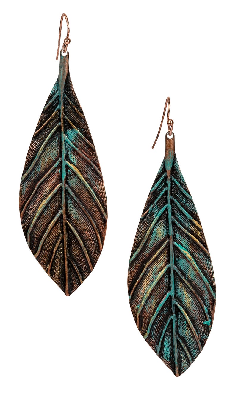 SPUNKYsoul leaf earrings women gold feather dangling southwestern leave earring paisley copper earthy soul boho style earth handmade unique artistic vintage jewelry dangle bronze rose antique trendy earings hanging silver nature bohemian circle artisanal artsy - Image 1