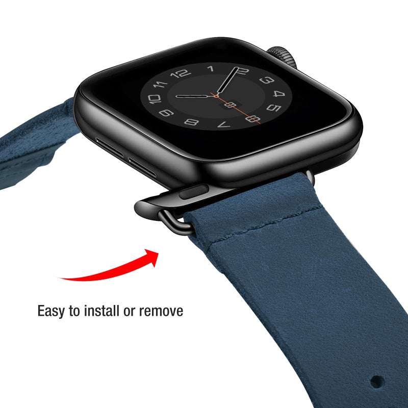 SUNFWR Vintage Leather Bands Compatible with Apple Watch Band 38mm 40mm 41mm 42mm-Series 10,Genuine Leather Retro Strap for Men Women iWatch SE Series 9/8/7/6/5/4/3/2/1,Army Blue/Black - Image 4