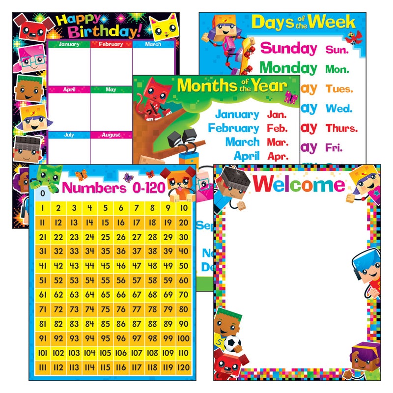 TREND enterprises Inc T38981 Classroom Basics BlockStars Learning Charts Combo Pack Set of 5