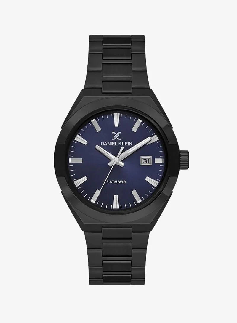 DANIEL KLEIN Men's Stainless Steel Black Alloy Case Analog Dark Blue Round Sunray Dial Japanese Quartz Premium 50 Meters Water Resistant