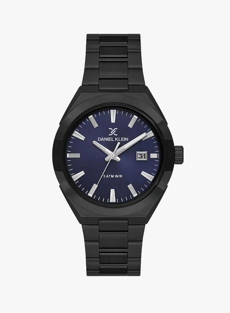 Daniel Klein Men's Stainless Steel Black Alloy Case Analog Dark Blue Round Sunray Dial Japanese Quartz Premium 50 Meters Water Resistant