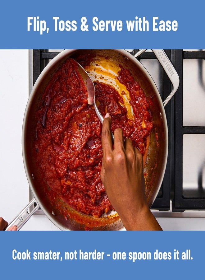 Misen Scraper Chef Spoon - 12 Inch Stainless Steel Cooking Spoon and Spatula Hybrid for Flipping Burgers Tossing Vegetables Scraping Pots Serving Casseroles and Everyday Kitchen Prep - Image 5