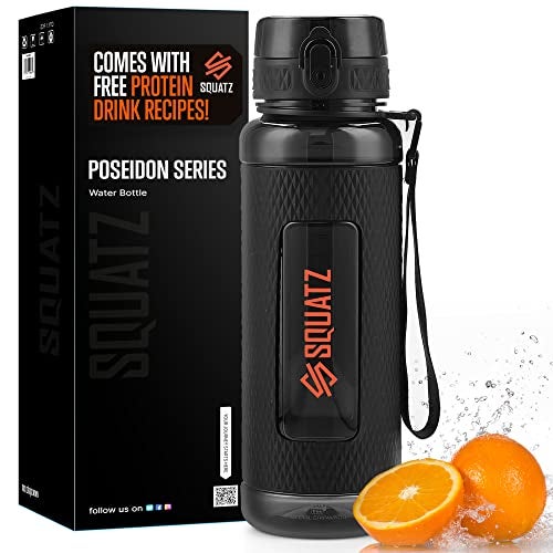SQUATZ 24 Oz Poseidon Series Water Bottle for Protein and Fruit Shakes  Premium Quality Wide Mouth Gym Flask Fruit Infuser Strainer Carrying Strap Leak Resistance No Condensation Sleeve