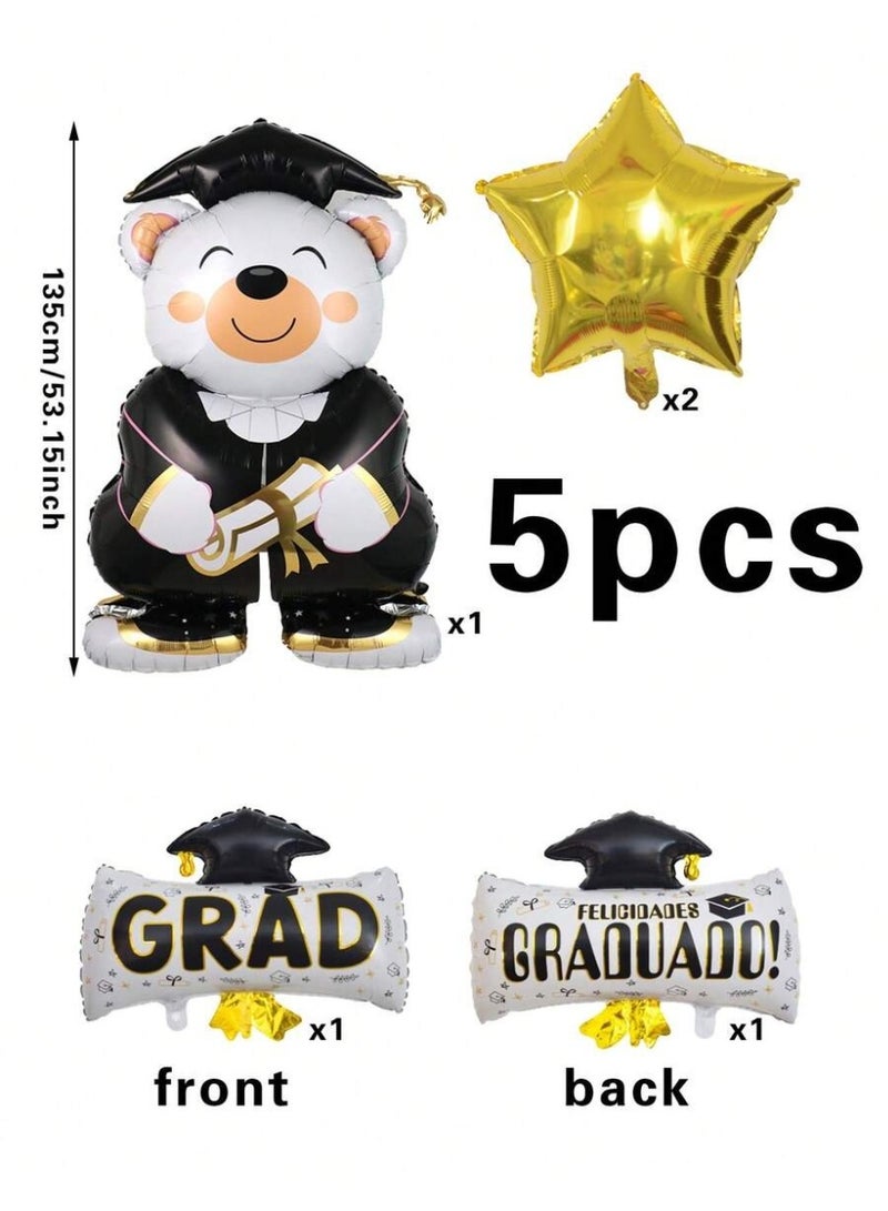 Graduation Accessories Balloon Set 5PCS Graduate Bear with Gold Star Balloons for Graduation Party Decoration - Image 2
