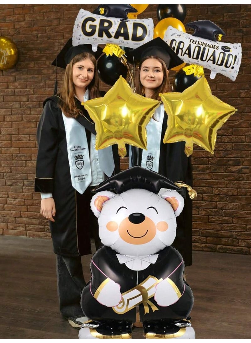 Graduation Accessories Balloon Set 5PCS Graduate Bear with Gold Star Balloons for Graduation Party Decoration - Image 1