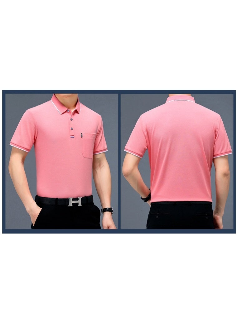 Summer Casual Men's T-Shirt Short Sleeve Polo Neck Ice Cool  Silk Real Pocket Dad's T-Shirt Breathable Lightweight - Image 2
